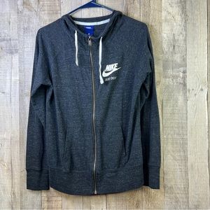 Nike Medium Marled Charcoal Gray Zippered Front Drawstring Hoodie with P…
